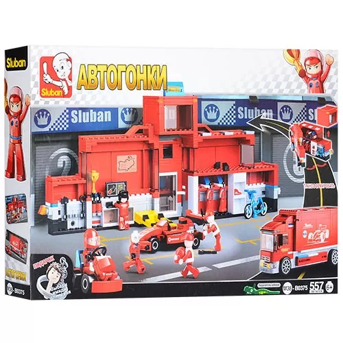 Конструктор SLUBAN гонки, транспорт, фигурки, 557дет (M38-B0375)