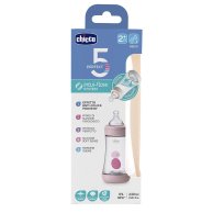 Пластиковая бутылочка Chicco PERFECT 5, средний поток, 2м+, 240 мл, розовая 20223.10.40