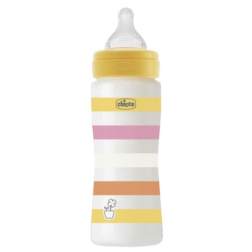 Пластиковая бутылочка Chicco Well-Being Colors, быстрый поток, 4м+, 330 мл, желтая 28637.11