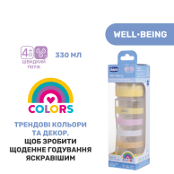 Пластиковая бутылочка Chicco Well-Being Colors, быстрый поток, 4м+, 330 мл, желтая 28637.11