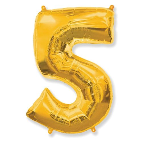 Фольгированные шары цифра 5 gold