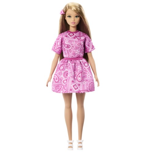 Кукла Barbie Барби Модница в розовом платье с узором пейсли JJN62