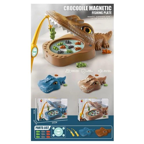 Игрушка рыбалка Крокодил, 9 фигурок, 2 удочки, магнитная, с мелодией 7735 B