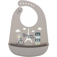 Слюнявчик Canpol babies силиконовый с карманом Bonjour Paris - бежевый (74/027_bei)
