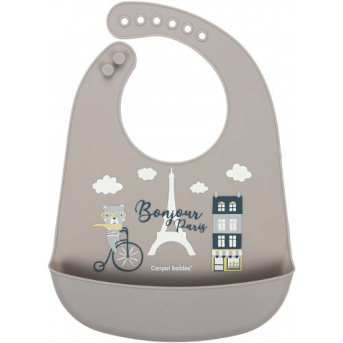 Слюнявчик Canpol babies силиконовый с карманом Bonjour Paris - бежевый (74/027_bei)