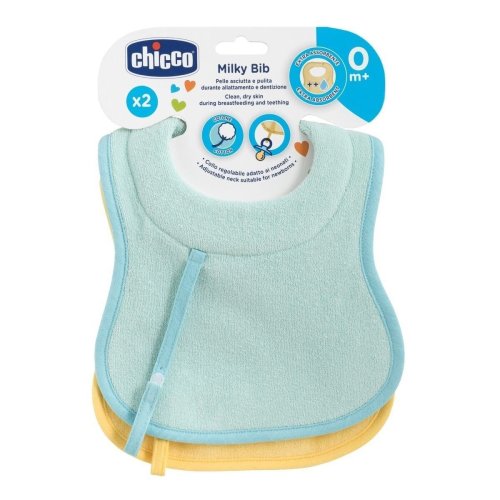 Слюнявчик Chicco Milky, 0 м+, 2 шт., голубой 16300.20