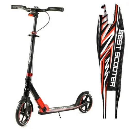 Самокат двухколесный, колеса PU, с фарой Best Scooter красно-черный 10304