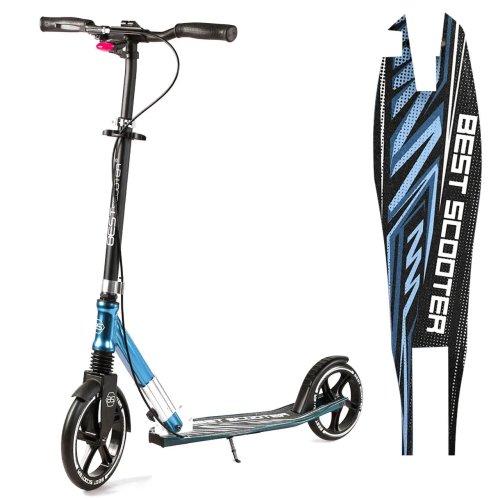Самокат двухколесный, колеса PU, с фарой Best Scooter черно-голубой 23013