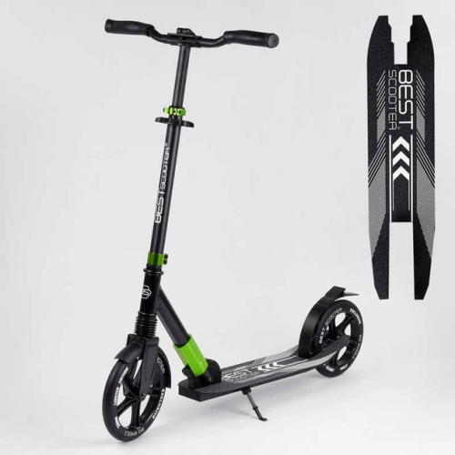 Самокат двухколесный, колеса PU, Best Scooter черный с зеленым 72284