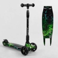 Самокат 3 колеса PU с подсветкой MAXI Best Scooter черный с зеленым 87-793