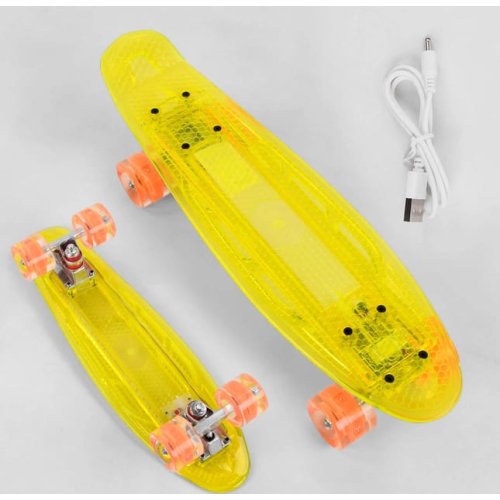 Пенни борд прозрачный, колеса PU, с подсветкой, Best Board желтый S-50244