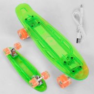 Пенни борд прозрачный, колеса PU, с подсветкой, Best Board зеленый S-60355