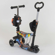 Детский самокат Best Scooter 5в1 PU колеса со светом, черный с оранжевым 15600