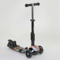 Детский самокат Best Scooter 5в1 PU колеса со светом, черный с оранжевым 15600