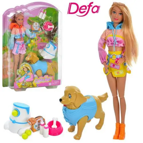 Игровой набор Defa Кукла 29 см, собачка 14 см, аксессуары 8485