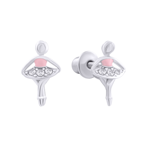 Серебряные серьги UmaUmi Балерина, серебро 925, розовые 219542300611