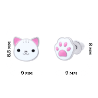 Серебряные серьги UmaUmi Котик с лапкой, серебро 925, белые 219559300603
