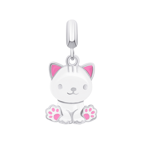 Серебряный кулон UmaUmi Котик с лапкой, серебро 925, белый 319559300603