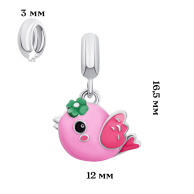 Серебряный кулон UmaUmi Птичка, серебро 925, розовый 319582300611