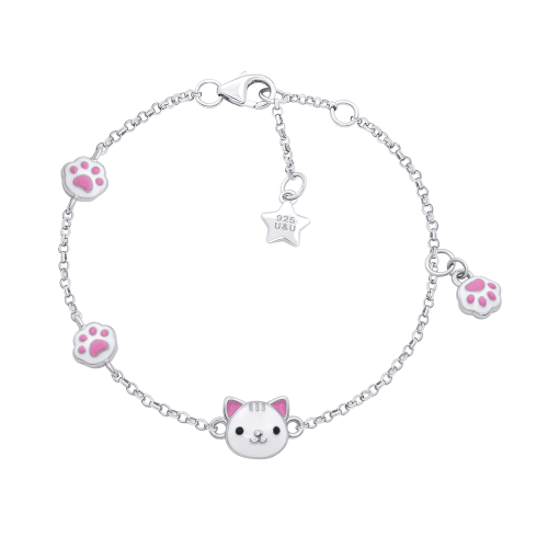 Серебряный браслет на цепочке UmaUmi Котик с лапкой 925 419559309603