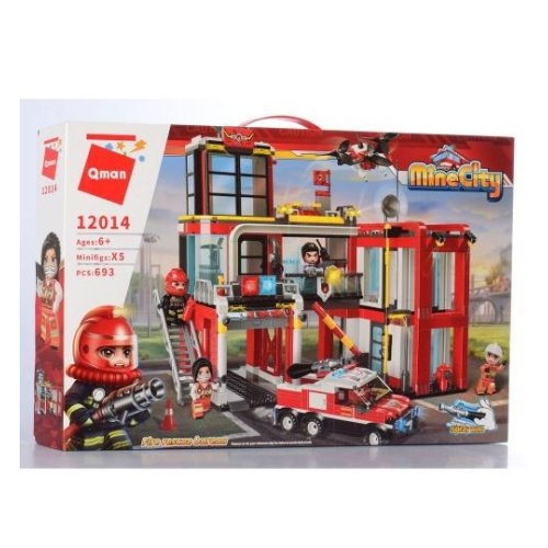 Конструктор Qman пожарная станция, транспорт, фигурки, 693дет (12014)