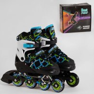Ролики 1070-М Best Roller /размер 35-38/ ЧЕРНО-ЗЕЛЕНЫЙ, колёса PU, Передн.колесо свет, d коле