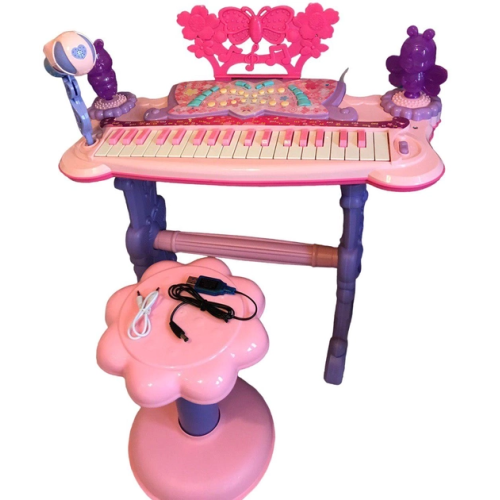 Детский синтезатор Xin Le Toys на ножках, 37 клавиш, стульчик, микрофон 6618