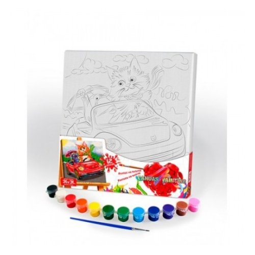 Креативное творчество Danko Toys "Роспись на полотне" Canvas Painting "кот в автомобиле (PX-07-10)