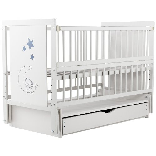 Кровать Babyroom Медвежонок M-03 маятник, ящик, откидной бок бук белый (624464)