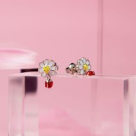 Серебряные серьги-пусеты UmaUmi Ромашка с божьей коровкой, серебро 925 219583400621