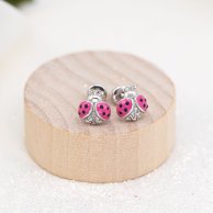 Серебряные серьги-пусеты UmaUmi Божья коровка блестящая, серебро 925 219583500611