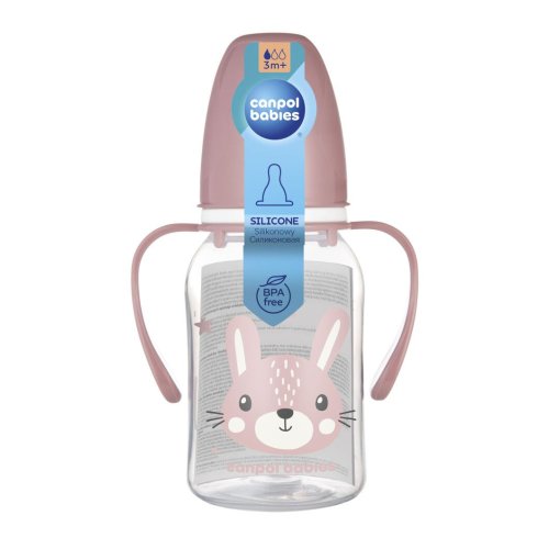Бутылочка Canpol babies с ручками Cute Animals, розовая, 120 мл 11/823_pin