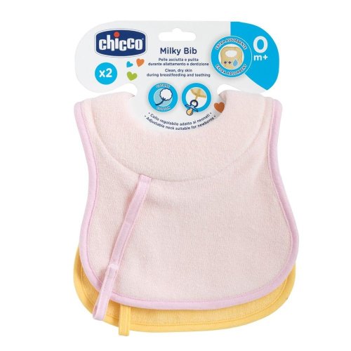 Слюнявчик Chicco Milky, 0 м+, 2 шт., розовый 16300.10