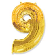 Фольгированные шары цифры 9 gold