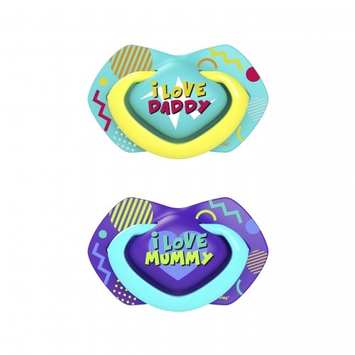 Пустышка Canpol babies силиконовая симметричная 0-6 мес NEON LOVE 2 шт. - блок.22/652_blu