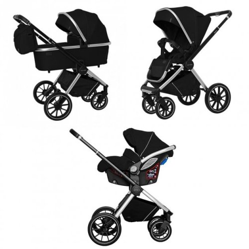 Carrello Optima коляска универсальная 3 в 1 Leather Black в льне ( CRL-6504)