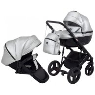 Коляска 2 в 1 Bair Mirello Plus кожа 100% Серебро перламутр - черный MP-31