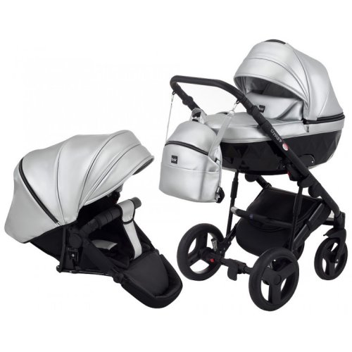 Коляска 2 в 1 Bair Mirello Plus кожа 100% Серебро перламутр - черный MP-31