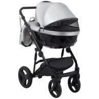 Коляска 2 в 1 Bair Mirello Plus кожа 100% Серебро перламутр - черный MP-31