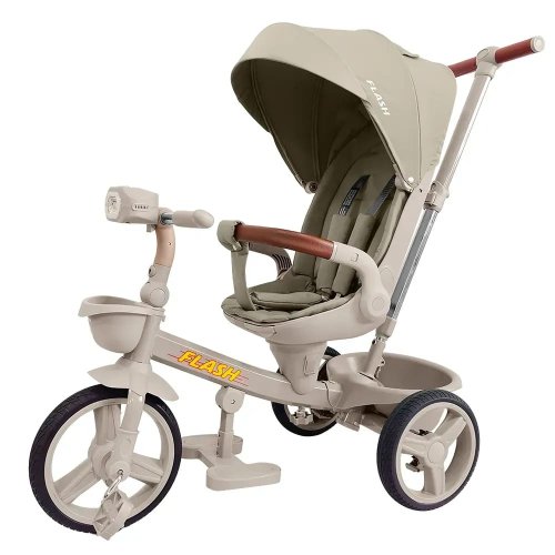 Велосипед трехколесный Tilly Flash с родительской ручкой, светло-бежевый T-3812 Light Beige
