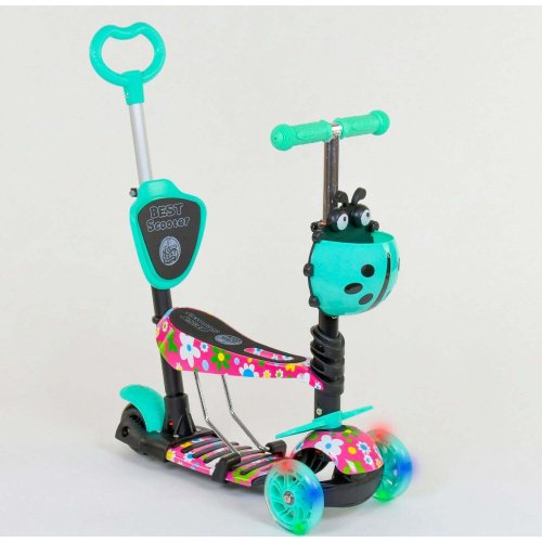 Детский самокат Best Scooter 5в1 PU колеса со светом, бирюзовый 43702