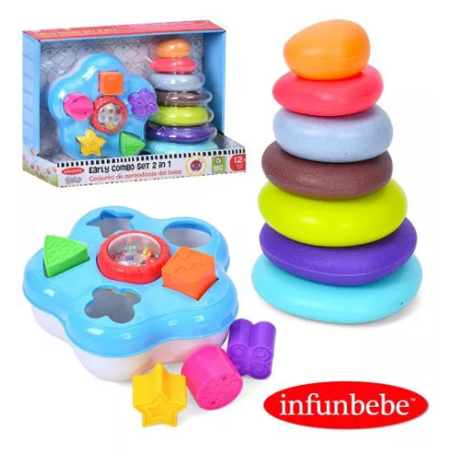 Детская игрушка 2в1 Infunbebe Цветок-сортер 20 см, пирамидка 22,5 см PL2202-PL2051