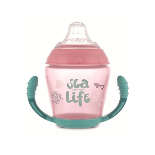 Кружка непроливайка с мягким силиконовым носиком 230 мл Sea Life Canpol babies - розовая (56/501_pin