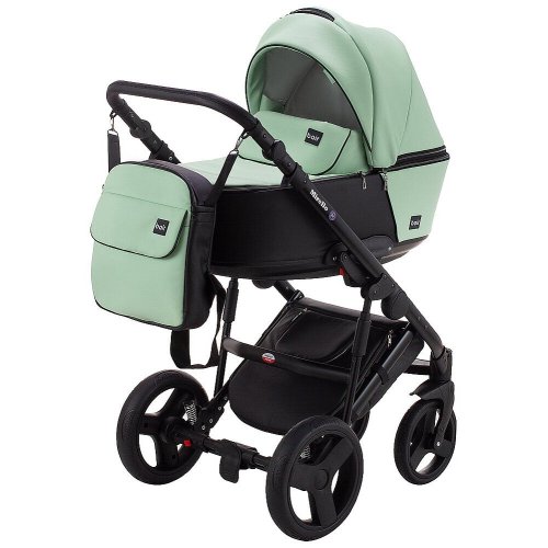 Коляска 2 в 1 Bair Mirello Plus кожа 100% Мята - черный MP-33/30