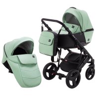 Коляска 2 в 1 Bair Mirello Plus кожа 100% Мята - черный MP-33/30