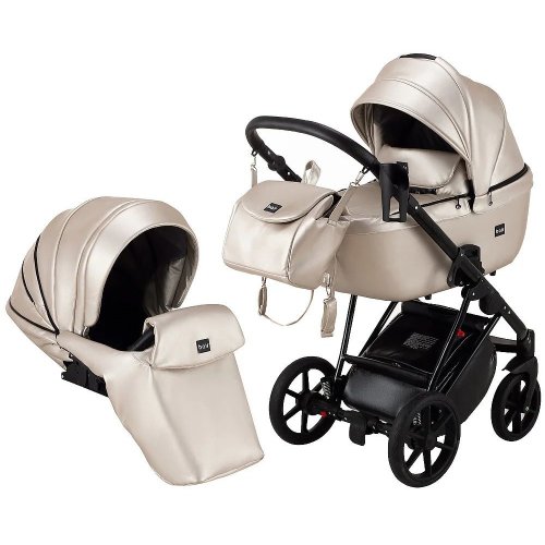 Коляска 2 в 1 Bair Infinity кожа 100% Light Beige Pearl (Светло-бежевый перламутр) BI-05