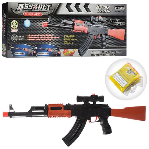Автомат AK47-1 67см, водяные пули, мягк.пули-присоски 3шт, в кор