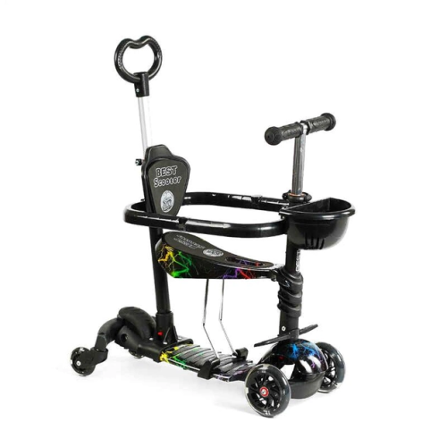 Детский трехколесный самокат Best Scooter 5в1, с дополнительными колесами, черный LS-41629