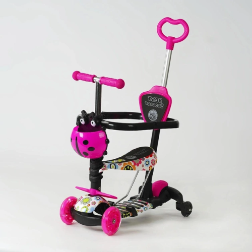 Детский трехколесный самокат Best Scooter Божья коровка 5в1, с бортиком, розовый LS-96302