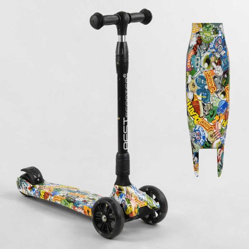 Самокат трехколесный Best Scooter MAXI складной алюминиевый руль, светящиеся колеса PU, 32-655